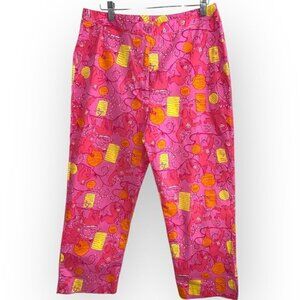 VINTAGE Lilly Pulitzer Pink Yellow fun monkey Print Pants size 10 cropped cotton